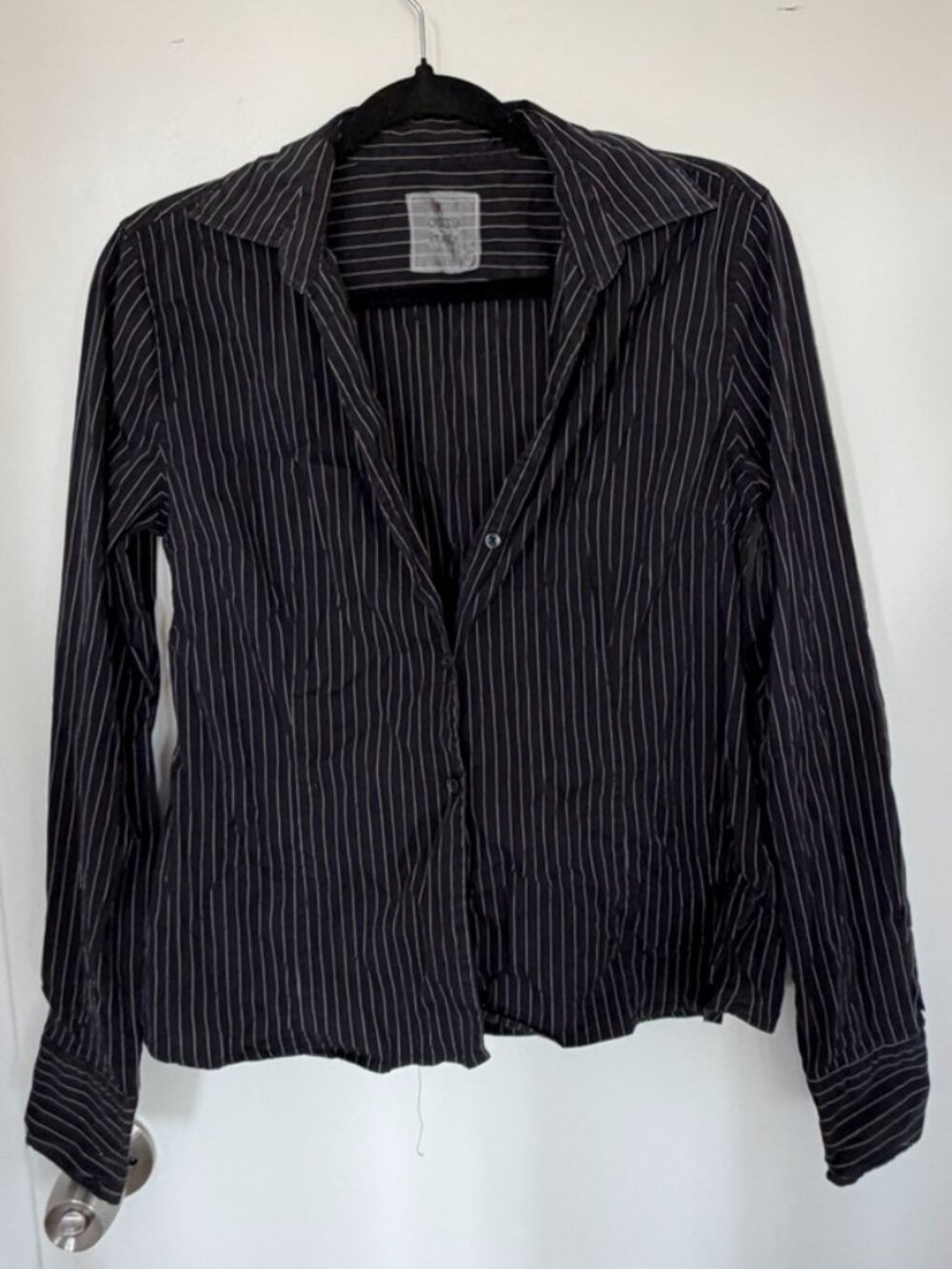0039 Italy Pinstripe Button-up Blouse Size L